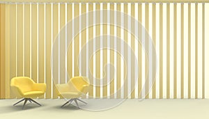 Chair Yellow and  Blinds In a simple and modern living area minimal Concept on Yellow Display Background