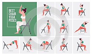 Chair Yoga poses . Young woman practicing Yoga pose.
