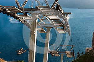 chairlift close-up over Aegean sea