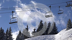 Chairlift, Ski Lift in Alps, Alpine Cable Car, Winter Sports, Tourists Skiing