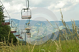 Chairlift ski lift in European Alps.