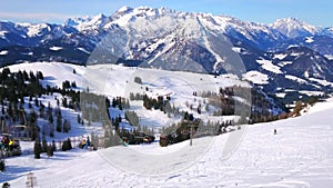 Chairlift on slope of Zwieselalm mountain, Gosau, Salzkammergut, Austria