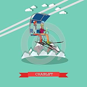 Chairlift vector illustration in flat style