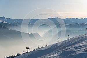 Chairliftin a ski resort in bad weather