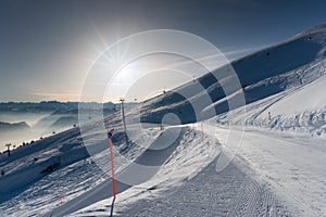 Chairliftin a ski resort in bad weather