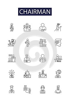 Chairman line vector icons and signs. Presiding, Officer, Head, Leader, Convenor, Steering, Executive, Chief outline