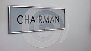 Chairman office door, negotiation room, work conference, making decisions