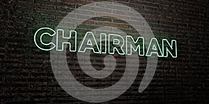 CHAIRMAN -Realistic Neon Sign on Brick Wall background - 3D rendered royalty free stock image