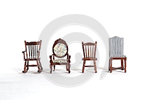 Chairs, armchair and rocking-chair isolated on white background