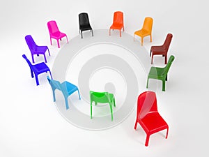 Chairs arranged in a circular shape,3DCG,3D rendering