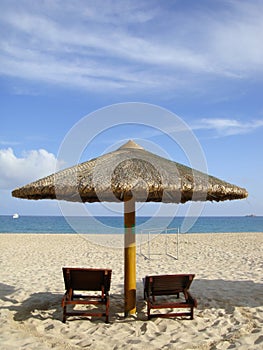 The chairs on the beach