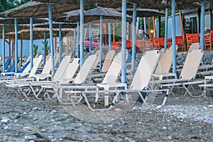 Chairs on the beach in Leptokaria, Greece