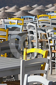 Chairs in beach restaurant