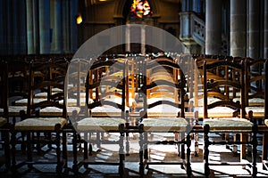 Chairs in the church expresses loneliness and anticipation.