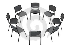 Chairs in a circle with, meeting, concept. 3D rendering