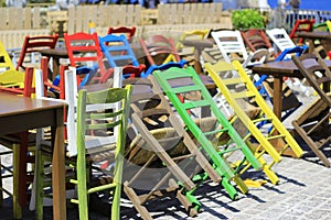 Chairs Crete day green yellow rethymnon greece