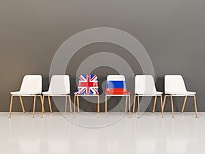Chairs with flag of United Kingdom and Russia