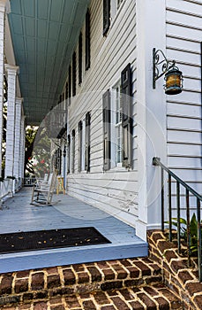 Chairs on Front Porch of Precolonial Georgian Style Mansion