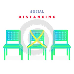 Chairs illustration concept for social distancing awareness