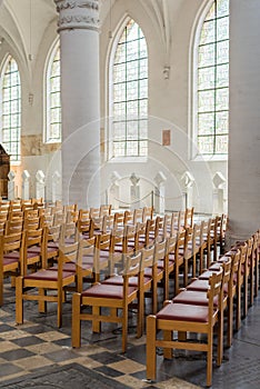 Chairs in the light church interior