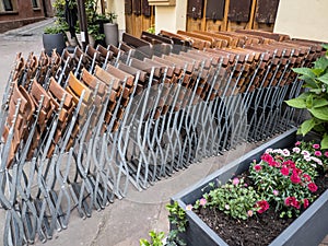 Chairs lined up outside a restaurant in Strasbourg, France