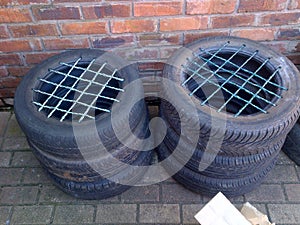 Chairs made from old tyres laying around