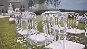 Chairs at the offsite wedding ceremony.