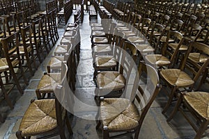Chairs for parishioners in a catholic church