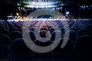 chairs in the roll of concert stage to projection present event at aditorium for audience