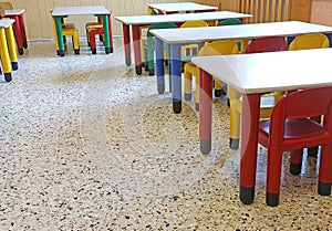 Chairs and small tables in the dining room of the nursery