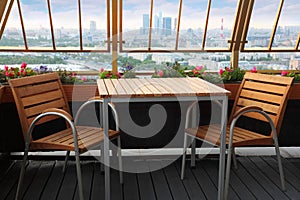 Chairs and table at terrace in restaurant