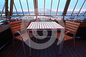Chairs and table at terrace in restaurant