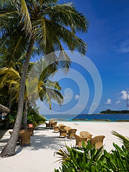 Chairs and tables on the beach - Kuramathi Maldives