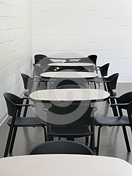 Chairs and tables in cafeteria