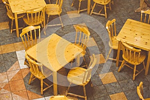 Chairs and tables in an empty restaurant