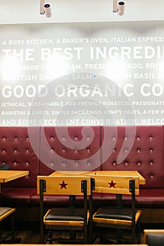 Chairs and tables inside a Pret a Manger cafe