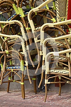 Chairs and tables in a non-working cafe, closed during the Covid-19 pandemic