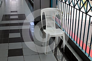 Chairs and tables in a non-working cafe, closed during the Covid-19 pandemic