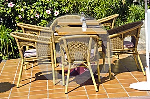 Chairs and tables in resort caffe