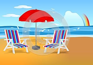Chairs and umbrella on the beach, cdr vector