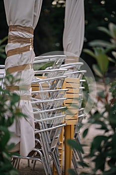 Chairs and umbrellas are grouped together