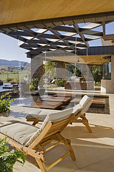 Chaise lounge in luxury patio of mansion