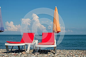 Chaise lounges on the beach