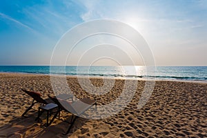 Chaise lounges on a beach