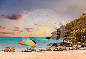 Chaise Lounges and Beach Umbrella