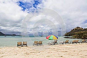 Chaise Lounges and Beach Umbrella