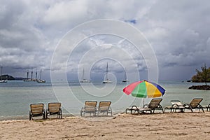 Chaise Lounges and Beach Umbrella