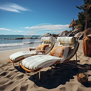 Chaise lounges on beach view