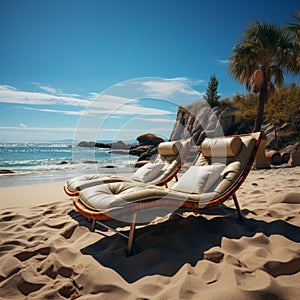 Chaise lounges on beach view