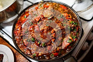 Chakhokhbili. Chicken with herbs and tomato.